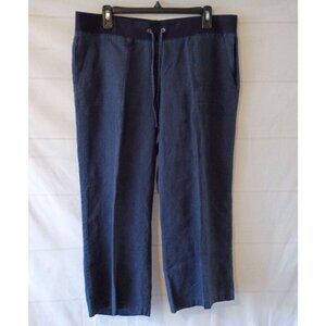 Talbots Women's Blue Linen Wide Leg Crop Pants Size L Drawstring Waist